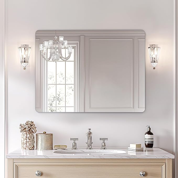 USHOWER 40x30 Inch Large Frameless Bathroom Mirror, Rectangle Wall Vanity Mirror for Bathroom, Bedroom, Entryway, Dining Room, Polished Edge, Tempered Glass