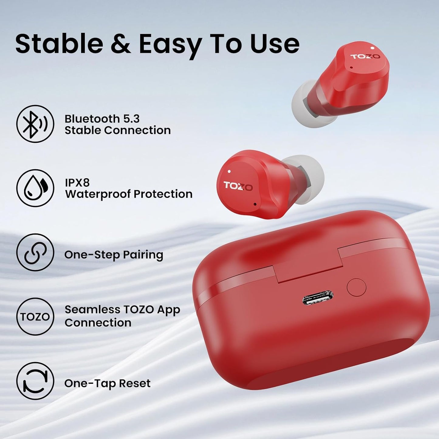 TOZO NC9 Wireless Earbuds - Hybrid Active Noise Cancelling, IPX8 Waterproof, 60H Playtime, Bluetooth 5.3