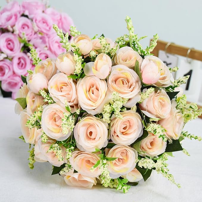 8.3 inch Wedding Bouquets for Bride Bridesmaid Bridal Bouquet Artificial Rose Tossing Bouquet for Wedding Ceremony Party Church (Champagne)