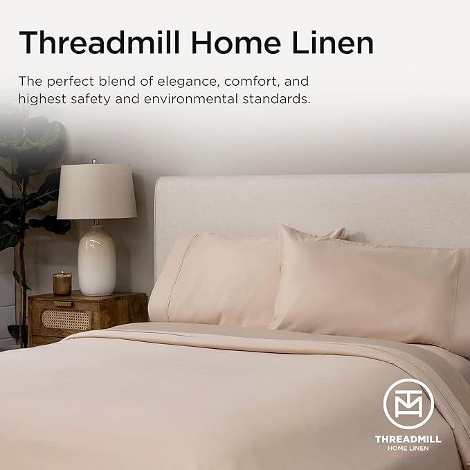 Threadmill Luxury Supima Cotton Sheets, Luxury 1200 Thread Count Soft 100% Cotton Sheets for Queen Size Bed, 4 Pc Beige Bed Sheets Queen Set, 5-Star Hotel Quality Deep Pocket Bed Sheets Set