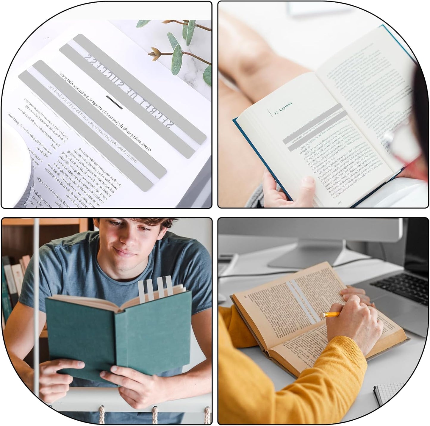 Skiennix Guided Reading Strips - 12 Colored Overlay Bookmarks for Dyslexia | Clear Reading Trackers