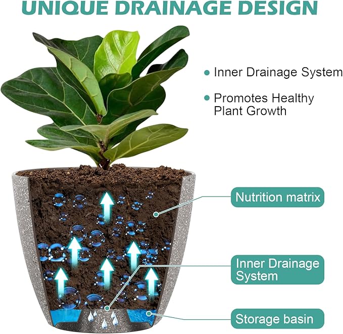 Vanavazon Plant Pots 9/8/7 Inch Set of 3 Flower Pots Indoor Outdoor Plastic Planters with Drainage Hole and Tray (Speckled Beige)