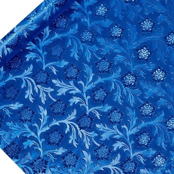 Paper Mart Royal Blue Floral Foil, 20 Inches by 10 Yards, Poly Lined, Embossed Flower Wrapping Paper for Bouquets, Plants, and Decor