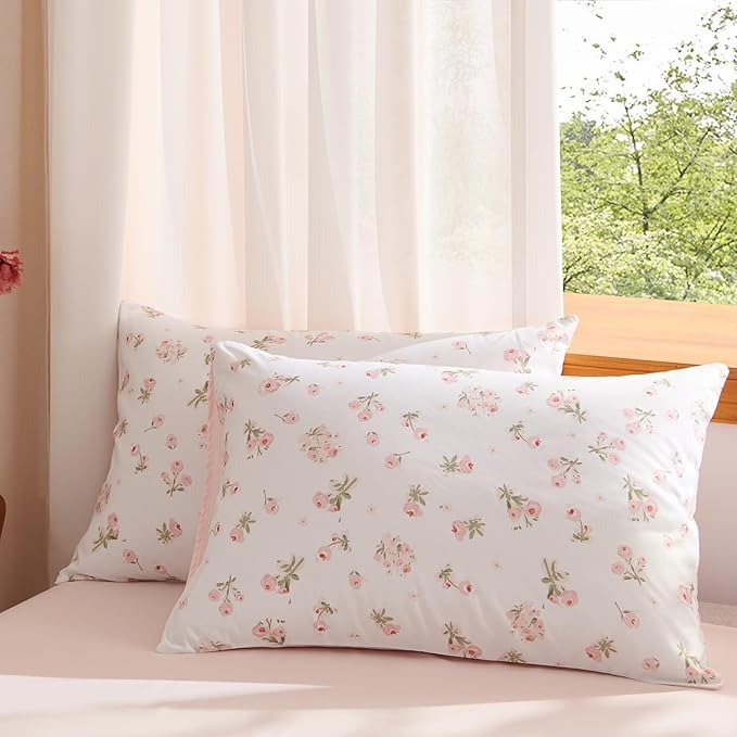 Nayoroom Pink Floral Duvet Cover Queen Size Reversible Spring Cottagecore Bedding Set Girls 3 Pcs Soft Microfiber Coquette Comforter Cover Gift for Women