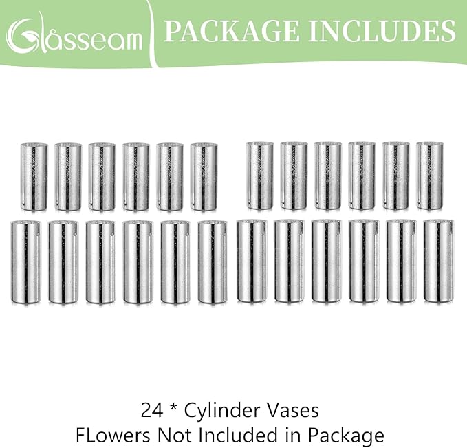 Glasseam Cylinder Vases for Centerpieces Bulk: Set of 24 Silver Mercury Glass Vases for Flowers Floating Candle Vases for Flowers Hurricane Candle Holders for Table Centerpiece Wedding Decor