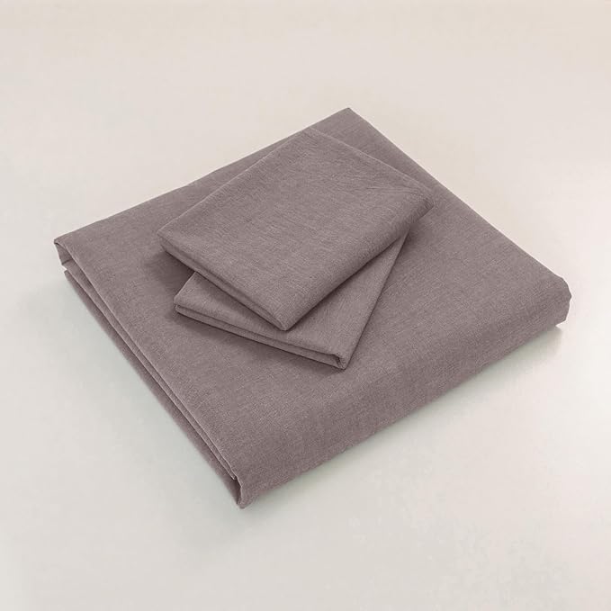JIYUAN 100% Washed Cotton Duvet Cover Set 3 Pieces King, 1 Duvet Cover 104x90 Inches(Comforter Not Included) and 2 Pillowcases,Linen Feel Bedding Set Comfy and Breathable, Heathered Mauve Brown