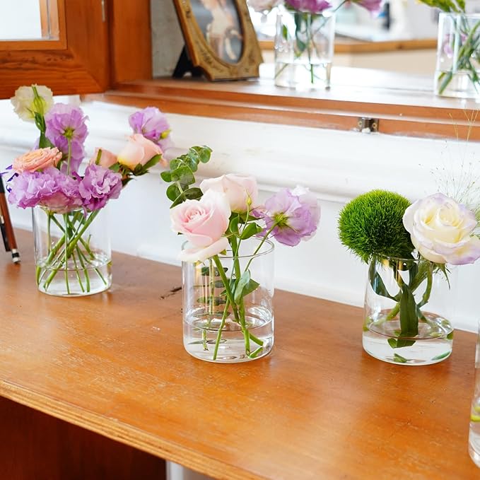 12pcs Glass Cylinder Vases for Centerpieces - 4 inch Clear Glass Flowers Vases Bulk, Hurricane Candle Holders Floating Candle Vases for Table Centerpiece Formal Dinners Home Decor