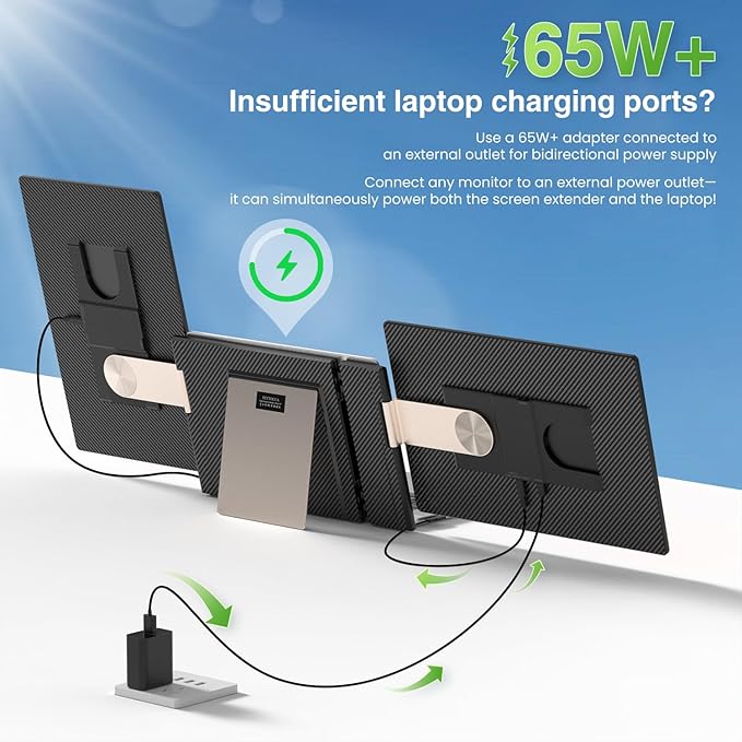 FLYTOCCA 16" Laptop Screen Extender, Updated 1200P FHD Portable Monitor with 16:10 Aspect Ratio Screen, Rotation Detachable Screen, Laptop Monitor Extender Compatible with Windows, Mac, Chrome