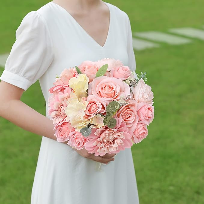 Artificial Flowers Combo, Fake Flowers for DIY Tables Centerpieces Baby Shower Bridal Shower Wedding Bouquet Arrangements Party Candle Holder Cake Decor Flower Home Decorations