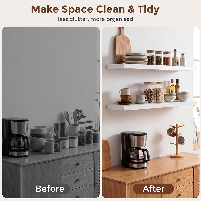 fuqing 40 Inch Floating Shelves | 6.7 Inch Deep White Shelves for Wall Set of 2 | 40''W x 6.7''D x 1.4''H White Wood Shelves for Living Room Bathroom Bedroom Kitchen Home Office