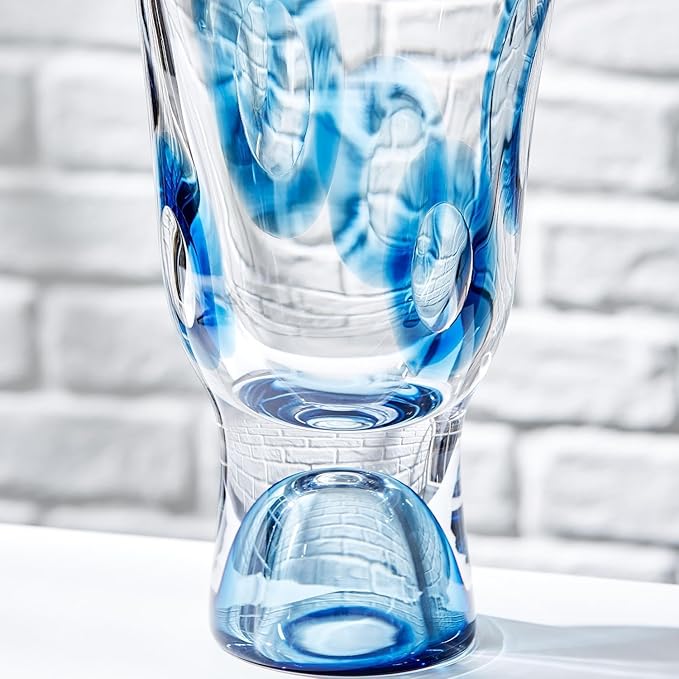 Two's Company Blue Marine Visions Art Glass Vase, Hand Blown Glass, 15-inches Height, Home Decor Accessories, HTY002