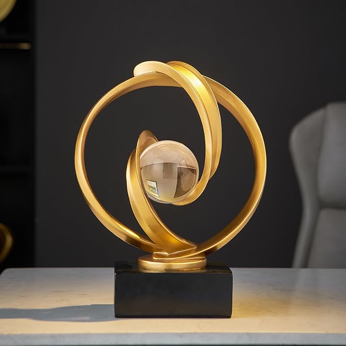 Modern Gold Statue Decor for Living Room, Abstract Art Sculptures Home Décor Accents for Coffee Table TV Stand Bookshelf, Resin Decorations for Dining Room Office Bedroom