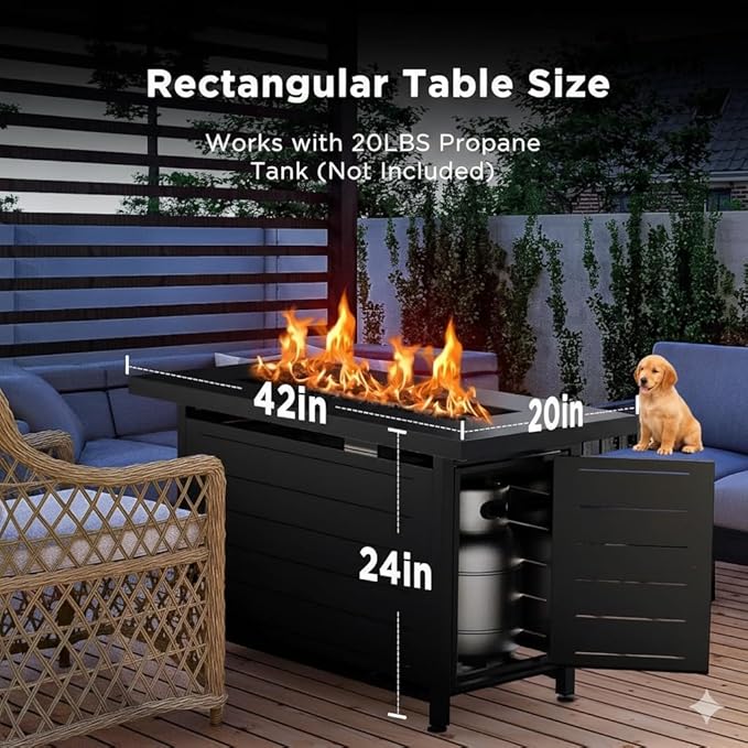 Ciays 42-Inch Propane Fire Pit – 60,000 BTU Steel Gas Fire Pit Table for Outside, Steel Lid & Lava Rock, 2 in 1 Fire Table, Adds Warmth to Gatherings & Parties on Patio, Deck, Garden & Backyard, Black