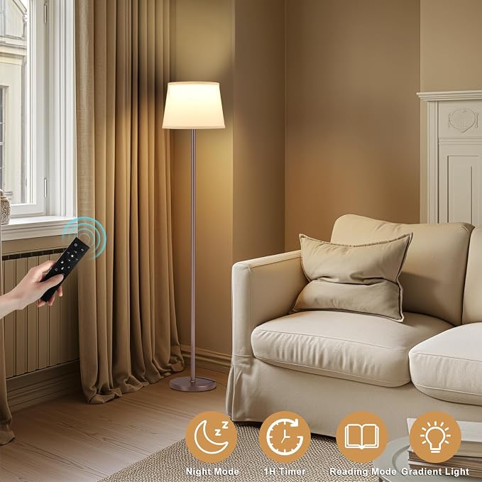 Raexpectis 【Upgraded Floor Lamps for Living Room, Modern Floor Lamp with Remote Control, Dimmable Colors Temperature Standing Lamp Foot Switch, 9W Bulb Tall Lamps for Bedroom Office Kid Room - Brown