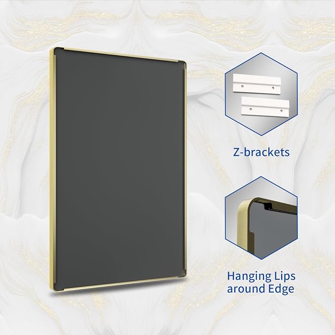 WEER Gold Bathroom Mirror, 40X30 Inch Brushed Gold Metal Frame Mirror, Rounded Rectangle Gold Bathroom Vanity Mirror for Wall, Tempered Glass, Anti-Rust, Hangs Horizontally or Vertically
