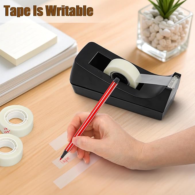 Suwimut 10 Pack Desktop Tape Dispenser, 1 Inch Core Tape Dispensers with 10 Rolls Invisible Tapes Refills, Non Skid Base Plastic Tapes Roll Dispenser Bulk for Desk Office Home School, 0.7 x 985 Inches