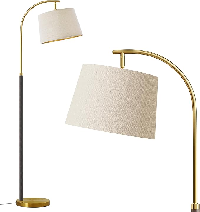 G-SAFAVA 63" Wood Floor Lamps for Living Room with Foot Switch Arc Tall Standing Lamp for Bedroom Mid Century Modern Corner Gold Floor Lamps for Office Nursery Industrial Reading Lamp, Wood Black