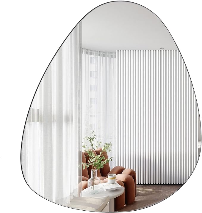 BEAUTYPEAK Asymmetrical Mirror, 20 x 30 Inches Irregular Wall Mirror, Wood Frame Unique Shape Wall Mounted, Decorative for Living Room Bedroom Entryway Hallway