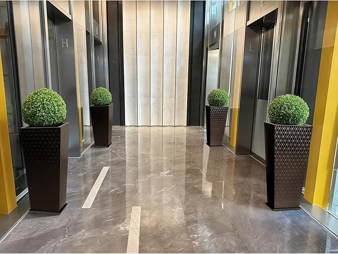 Luxury Stainless Steel Black Taper Tall Planter Box Set of 2 with Mirror Etching No Coating 24”H Top 11” Bottom 8”,Decrative Pot Indoor, Modern Décor for Home,Office,Tall Plants,Trees,Flowers