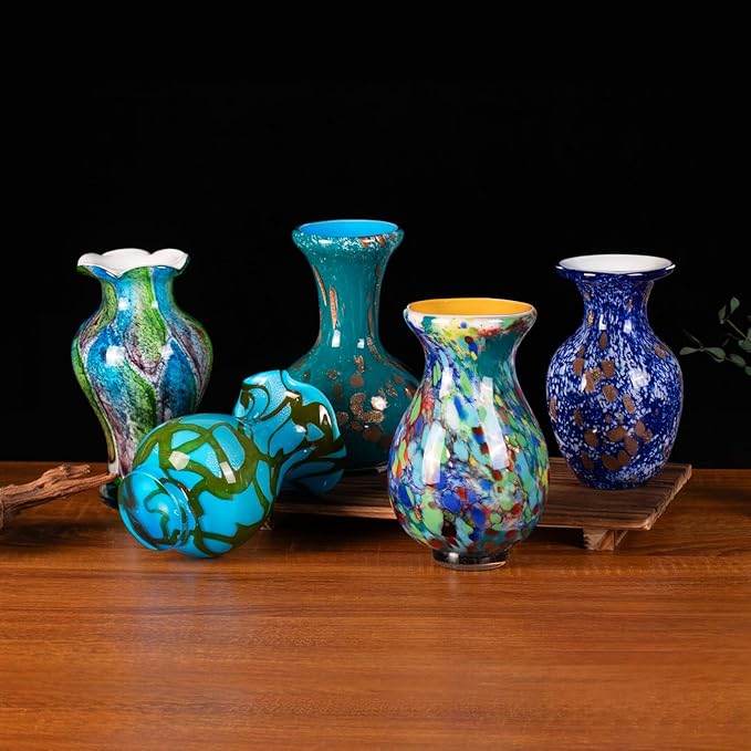 KAMMAK Colored Glass Vase, Beautiful Hand Blown Decorative Vase, Modern Art Vase for Flower Mantle Dining Table Centerpiece, Entryway Living Room Wedding Decoration, FH014