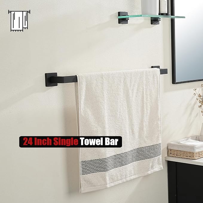 JQK Black Towel Bar, Rounded Edges 29.41 Inch Towel Rack, 304 Stainless Steel Bathroom Wall Mount, Useable Length 27 Inch, TB250L27-PB
