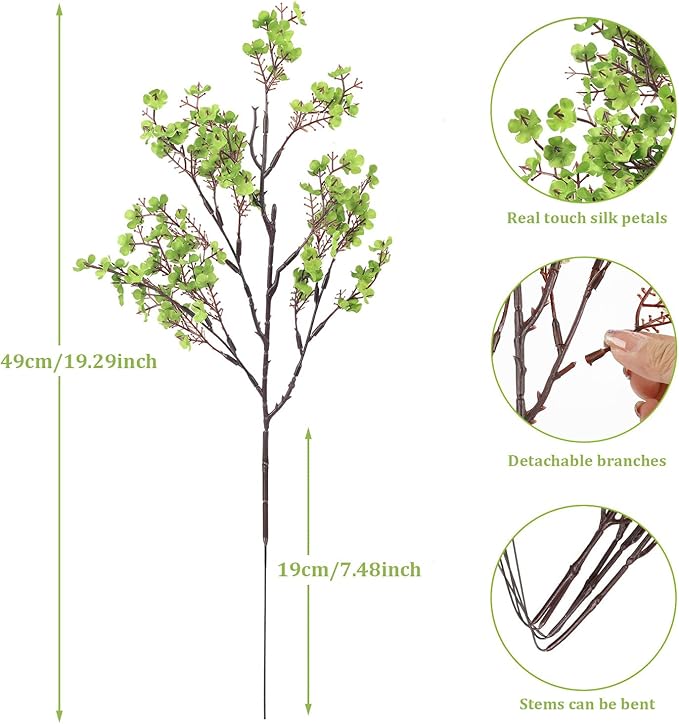 Babys Breath Artificial Flowers, 16 Bundles Green Real Touch Fake Flowers Silk Flowers Bulk for Vase Home Office Wedding Spring Indoor Outdoor Centerpiece Table Party Decorations