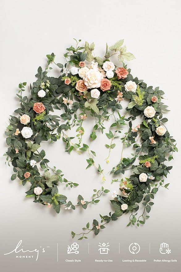 Ling's moment 9FT Spring Eucalyptus & Willow Leaf Flower Garland for Pink Wedding, Valentines Sweetheart Table Centerpieces Head Table Decor, Arch Backdrop Decorations for Wedding | Garden Blush