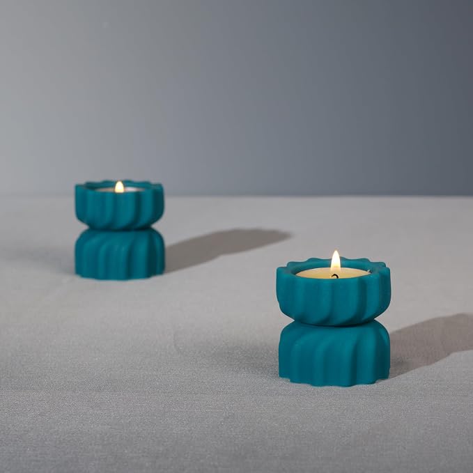 Spiral Grain Tealight Candle Holder Set of 2; Cement Tea Light Votive Candle Holder with a Twist; Decorative Small Cement Tea Light Holder for Coffee or Dining Table Decor; 2 x 2.1 Inches