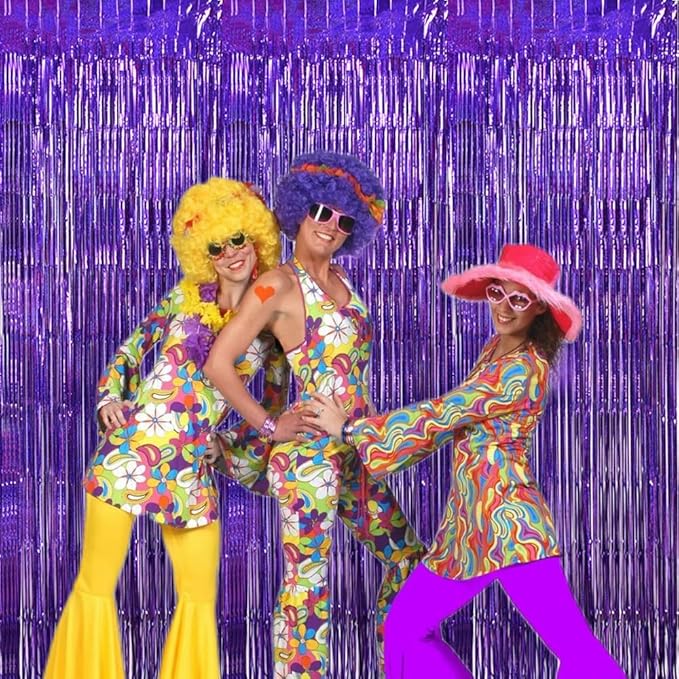 TONIFUL 3Pcs Laser Purple Door Streamers,Laser Purple Photo Booth Backdrop Metallic Streamers Foil Fringe Curtains for Halloween,Birthday,Christmas,New Year,Bachelorette,Grad Party(9.9ft x 6.6ft)