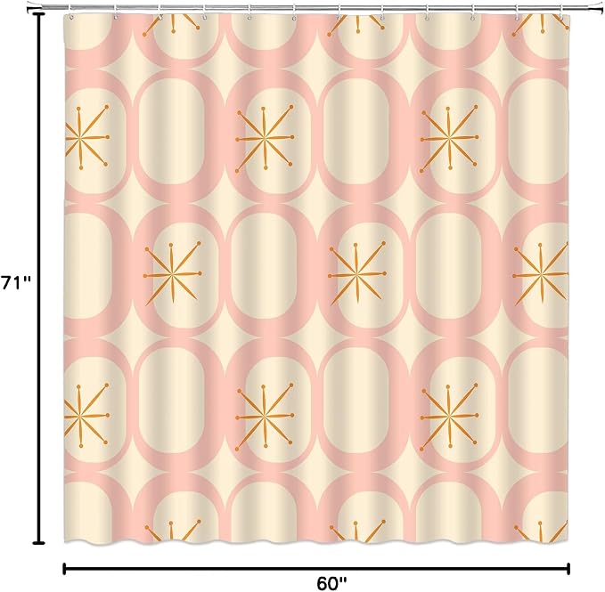 Mid Century Shower Curtain Modern Abstract Atomic Starbursts Squares Retro 50s Geometric Bathroom Decor Polyester Curtains with Hooks