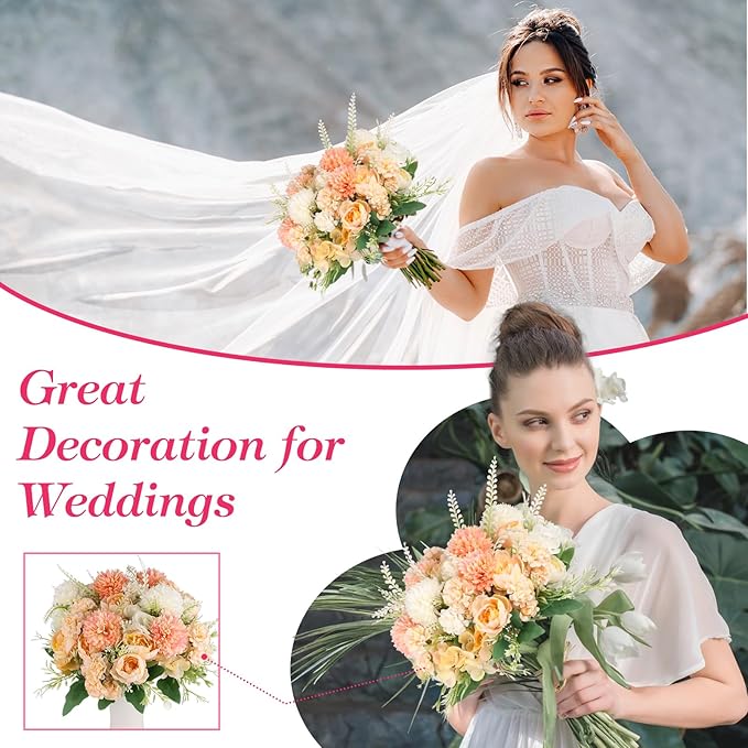 12 Bundles Peonies Artificial Flowers Silk Flowers Fake Peony Bouquet Faux Peonies Flowers Bulk for Wedding Decor Centerpiece Table Decorations (Orange White)