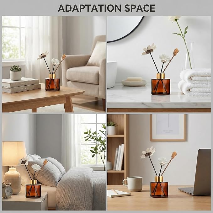 120ml 4oz Round Amber Glass Diffuser Bottles,Empty Aromatherapy Essential Oil Container, DIY Replacement Diffuser Jar with Gold Lid for Home Fragrance Bathroom Decor & Flower Bud Vase