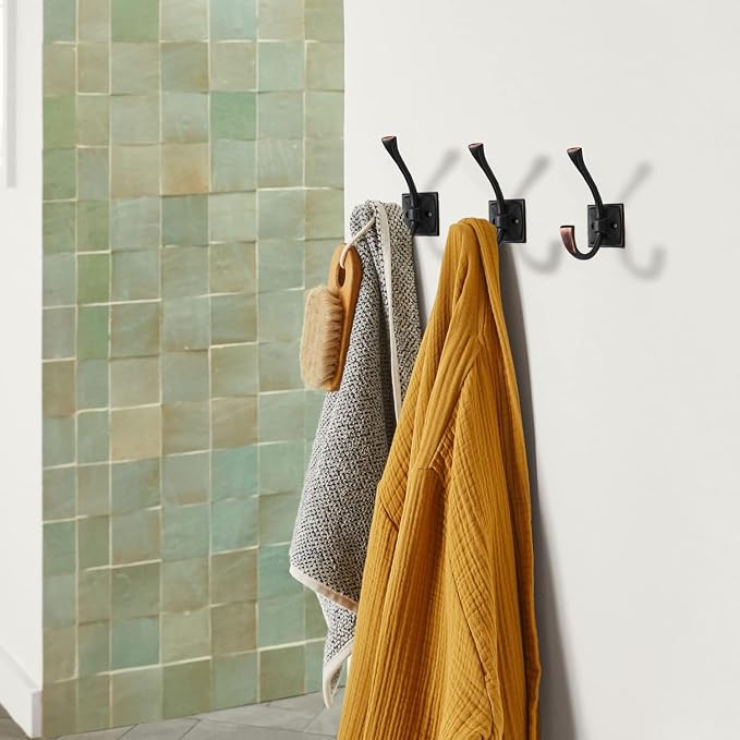 Large Wall Hooks 5 Pack Oil Rubbed Bronze Coat and Towel Hooks for Coats, Robes, Key and More - 4.35 Inch Double Hooks with Screws for Wall Mounting