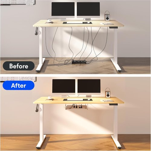 FLEXISPOT EN2 Electric Height Adjustable Standing Desk - 60" Maple Top with Cable Management (Black Frame)
