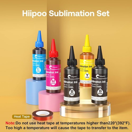 Hiipoo 500ML Sublimation Ink Refill - Upgrade for ET2400, ET-2720, ET-2760, ET-2800 & More | Perfect for Heat Press Transfers on Mugs, T-Shirts, Pillows