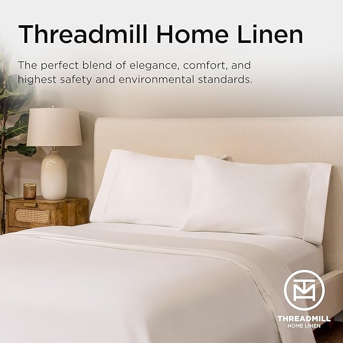 Threadmill Luxury Supima Cotton Sheets, Luxury 1200 Thread Count Soft 100% Cotton Sheets for Full Size Bed, 4 Pc White Bed Sheets Full Set, 5-Star Hotel Quality Deep Pocket Bed Sheets Set