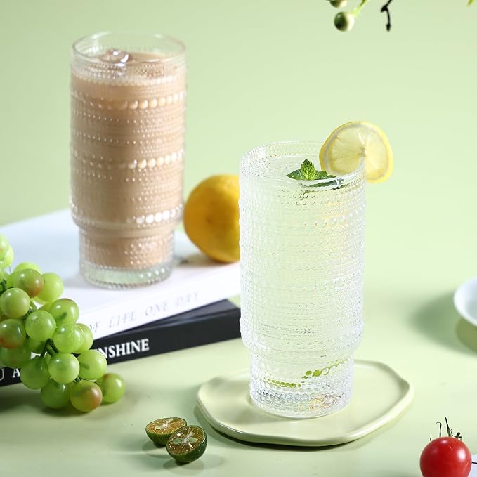 Large Capacity 16 oz Hobnail Drinking Glasses Set of 12, Vintage Glassware Drinking Glasses, Clear Water Glasses Tumbler, Cups for Kitchen, Juice, Beer, Cocktail, Whiskey