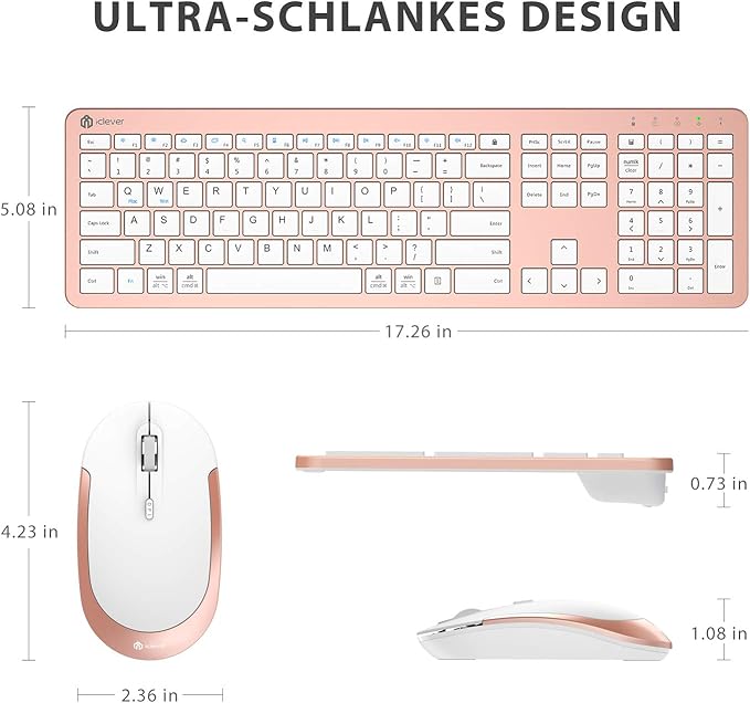 iClever GK08 Wireless Keyboard and Mouse Combo, USB-C Rechargeable Full-Size Keyboard with Numeric Keypad, Quiet Scissor Keys, 2.4 G Plug and Play, Compatible with Mac MacBook Windows PC Laptop