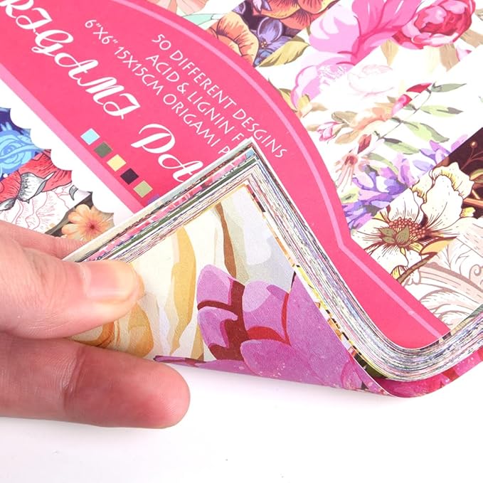 Origami Paper Kit 50 Sheets 70GSM 6 Inch Square Double Sided Color 50 Vivid Japanese Washi Chiyo Colors for Hand Crafts Origami Paper Arts Creativity.Rose