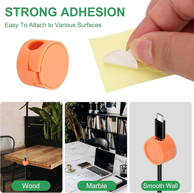 PATIKIL Cable Organizer Holder, 3 Pcs Magnetic Spring Desk Cable Management Clips Adhesive Cord Holder Keeper for Office Desktop Wall Car, Orange