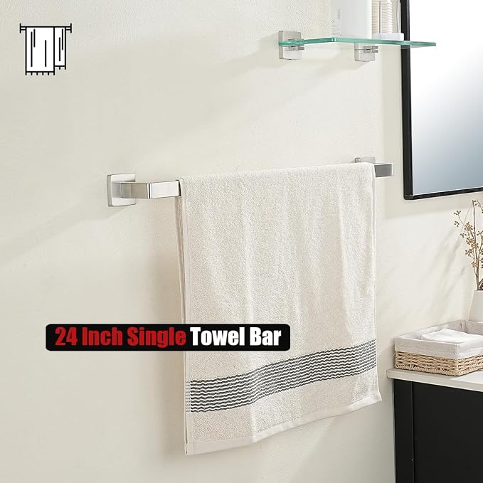JQK Brushed Towel Bar, Rounded Edges 29.41 Inch Towel Rack, 304 Stainless Steel Bathroom Wall Mount, Useable Length 27 Inch, TB250L27-BN