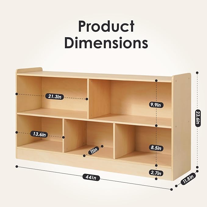 Wooden Toy Shelf for Kids, Montessori Book & Toy Organizer with Open Shelving, 5-Section Customizable Layout for Kids’ Room, Playroom & Classroom