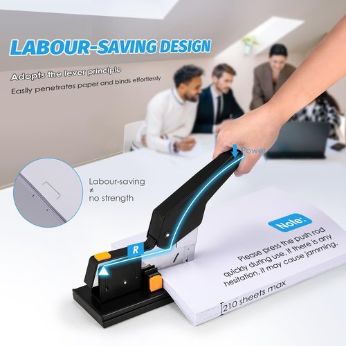 Heavy Duty Stapler - 210 Sheets Capacity | Effortless Office & School Stapler with Adjustable Width, Black