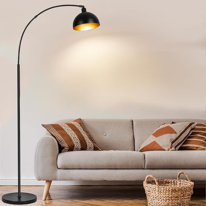 【Upgraded】Black Arc Floor Lamps for Living Room - Dimmable Arched Floor Lamp with Remote Control & 2700-6000K 9W LED Bulb Included, Modern Arch Standing lamp, Industrial Tall Lamp for Bedroom Reading