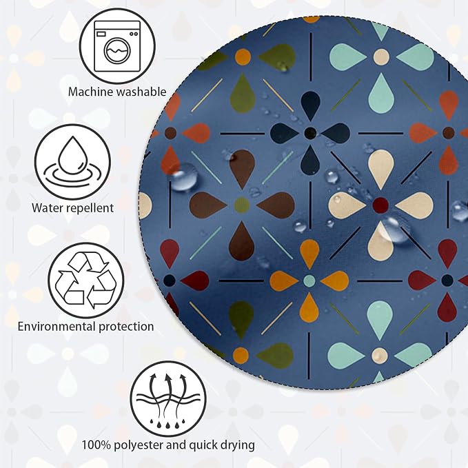APROPHIC Mid Century Retro Shower Curtain 72x72 Inches, Vintage Geometric Pattern Bathroom Curtain with Hooks, Waterproof Polyester Fabric for Bath Shower, Machine Washable Home Decor, Navy Blue