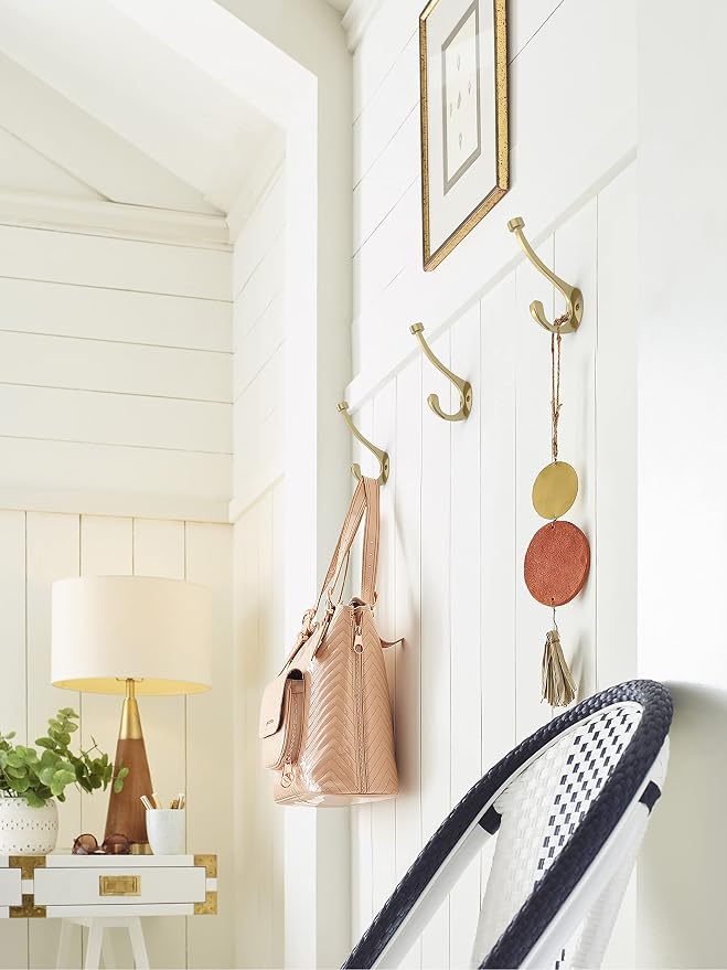 Amerock H55465BBZ | Adare Double Prong Decorative Wall Hook | Golden Champagne Hook for Coats, Hats, Backpacks, Bags | Hooks for Bathroom, Bedroom, Closet, Entryway, Laundry Room, Office