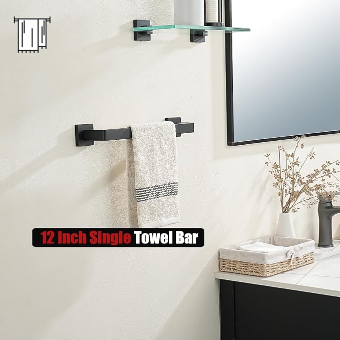 JQK Black Towel Bar, Rounded Edges 18.41 Inch Towel Rack, 304 Stainless Steel Bathroom Wall Mount, Useable Length 16 Inch, TB250L16-PB