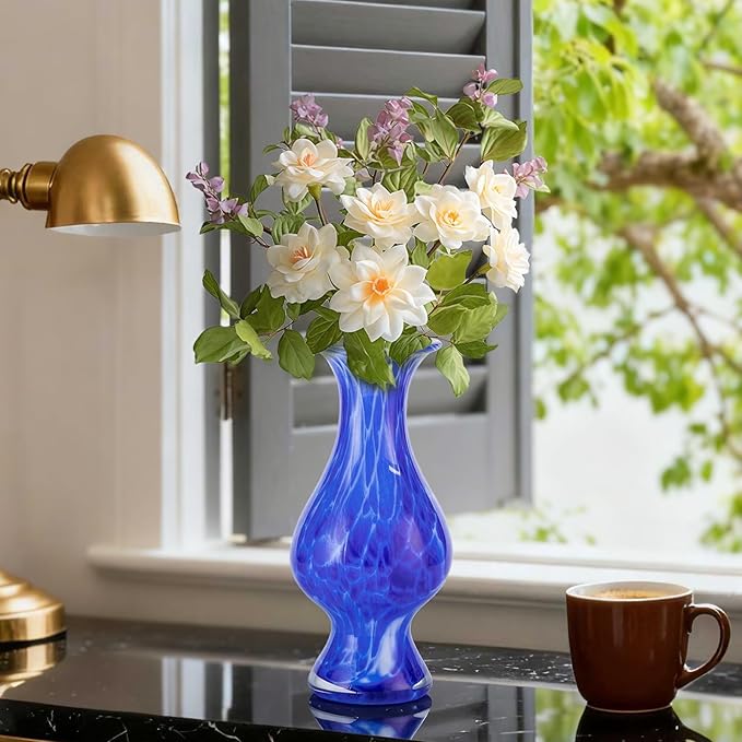 KAMMAK Colored Glass Vase, Beautiful Hand Blown Decorative Vase, Modern Art Vase for Flower Mantle Dining Table Centerpiece, Entryway Living Room Wedding Decoration, HR006