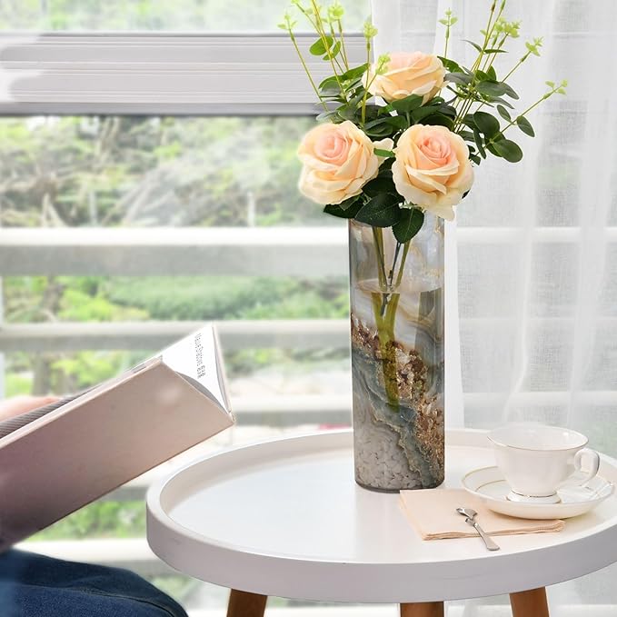 xmyzcd Agate Marble Vase Cylinder Vases Clear Plastic Flower Vase Easy to Clean for Centerpieces Homes Offices Kitchens