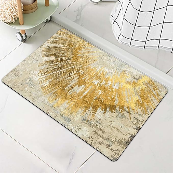 Diatomaceous Earth Bath Mat,Abstract Art Golden Sun Non-Slip Volume Super Absorbent Fast Drying for Bathroom Kitchen Door mat,Eco-Friendly Easy to Clean 17×27.5Inch (43 * 70cm)